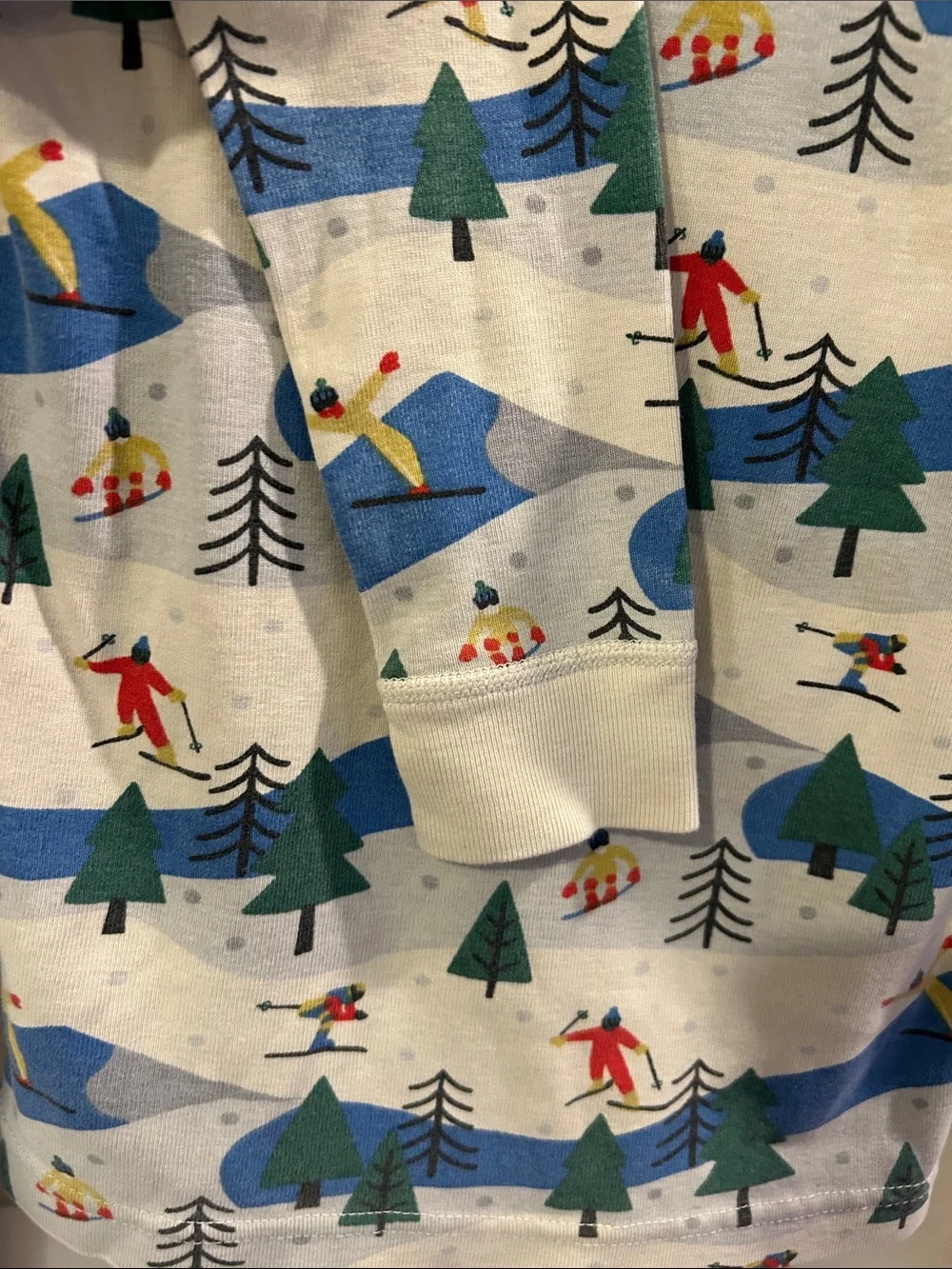 Mini Boden Light Gray Ski Scene Pajama Set with Blue and Green Accents